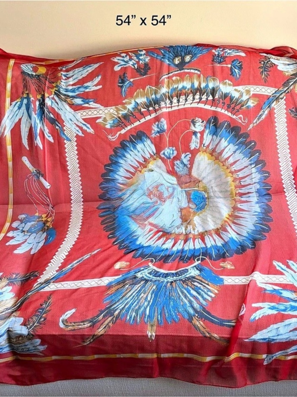 Red & Blue Silk Scarf Like New